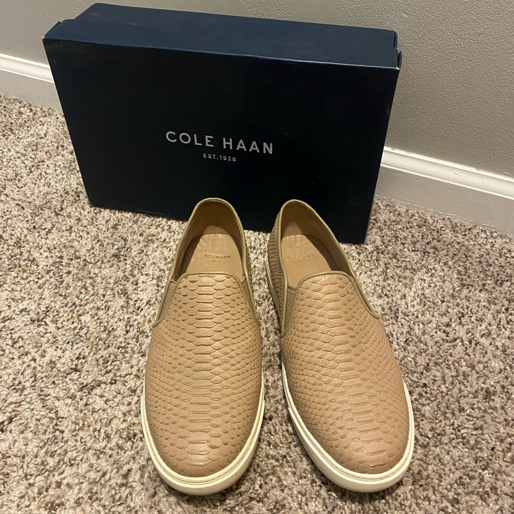 Cole Haan Tan Textured Loafers